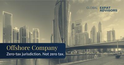 Offshore company: zero-tax jurisdiction, not zero tax. City skyline with high-rise towers beside a waterfront bridge.